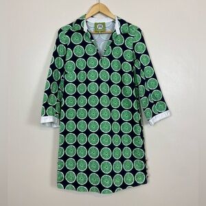 Elizabeth McKay Lime Print Tunic Dress Size 8 Citrus Retro Preppy Resortwear